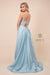 Long A-Line Glitter Knit Prom Dress Light Blue