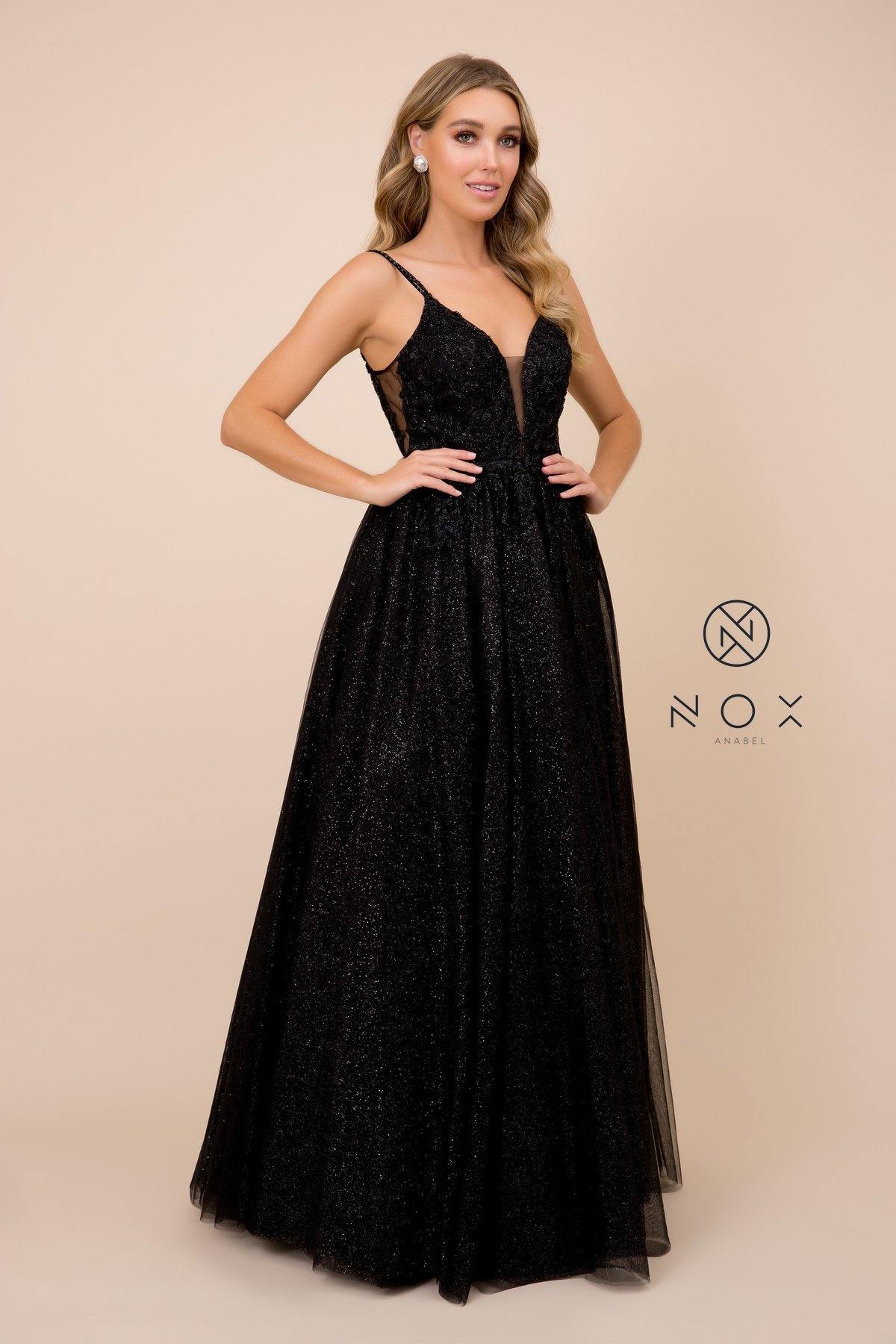 Long A-Line Glitter Prom Dress Evening Gown - The Dress Outlet Nox Anabel
