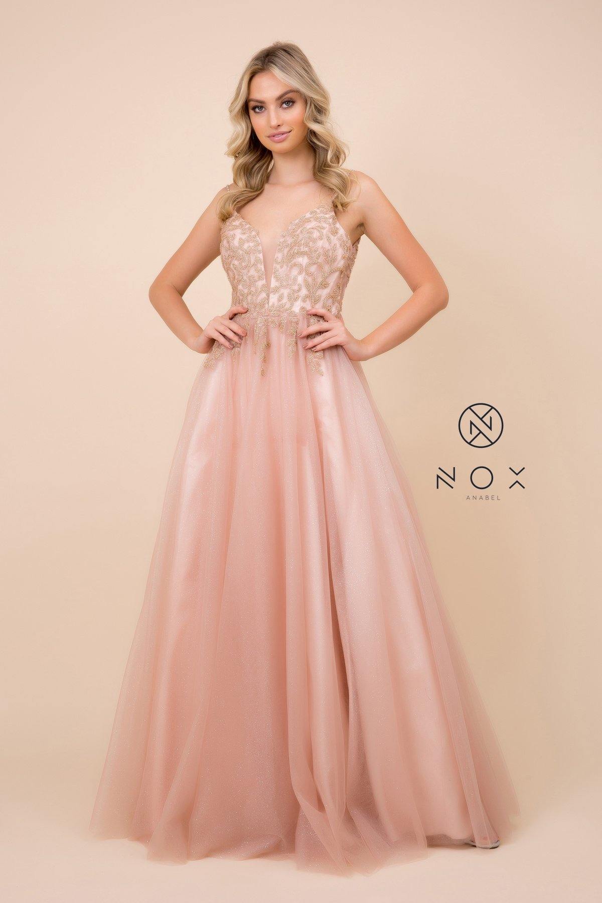 Long A-Line Glitter Prom Dress Evening Gown - The Dress Outlet Nox Anabel