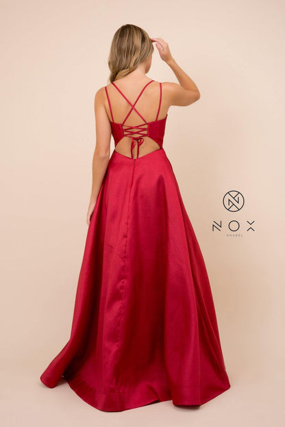 Long A-Line Satin Prom Dress Evening Gown - The Dress Outlet Nox Anabel