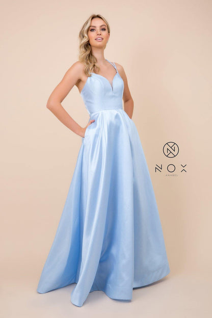Long A-Line Satin Prom Dress Evening Gown - The Dress Outlet Nox Anabel