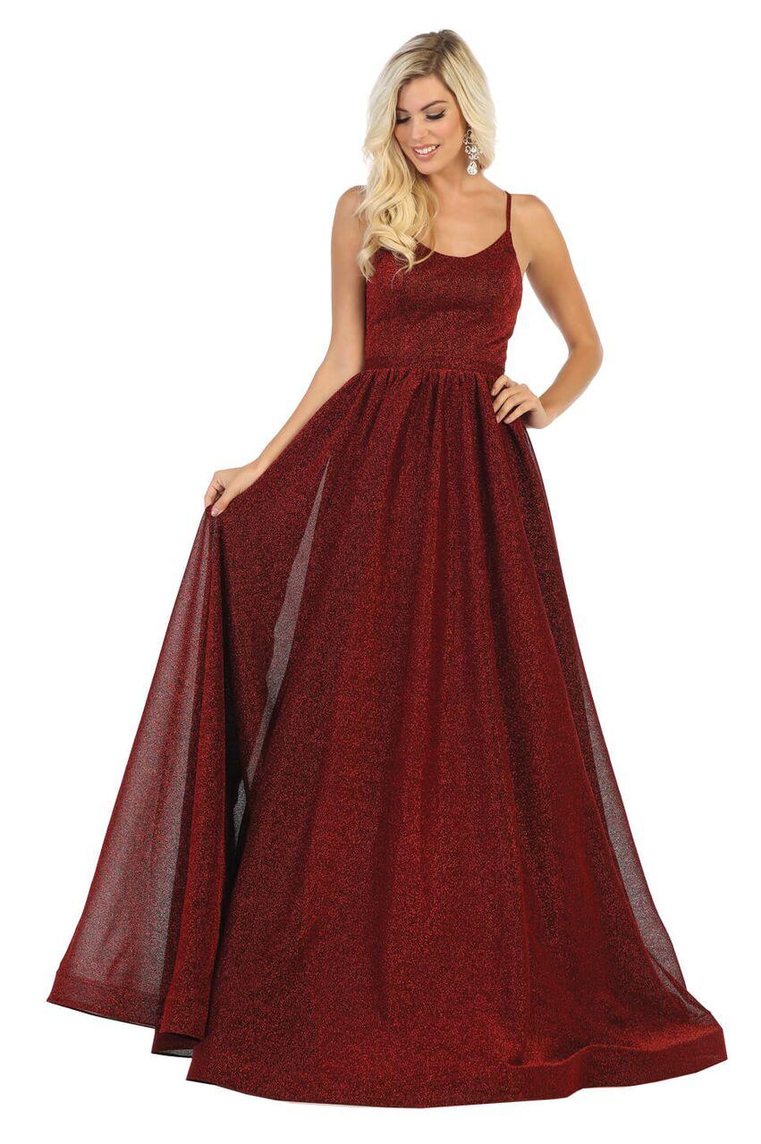 Long A Line Spaghetti Strap Prom Dress Evening Gown - The Dress Outlet May Queen