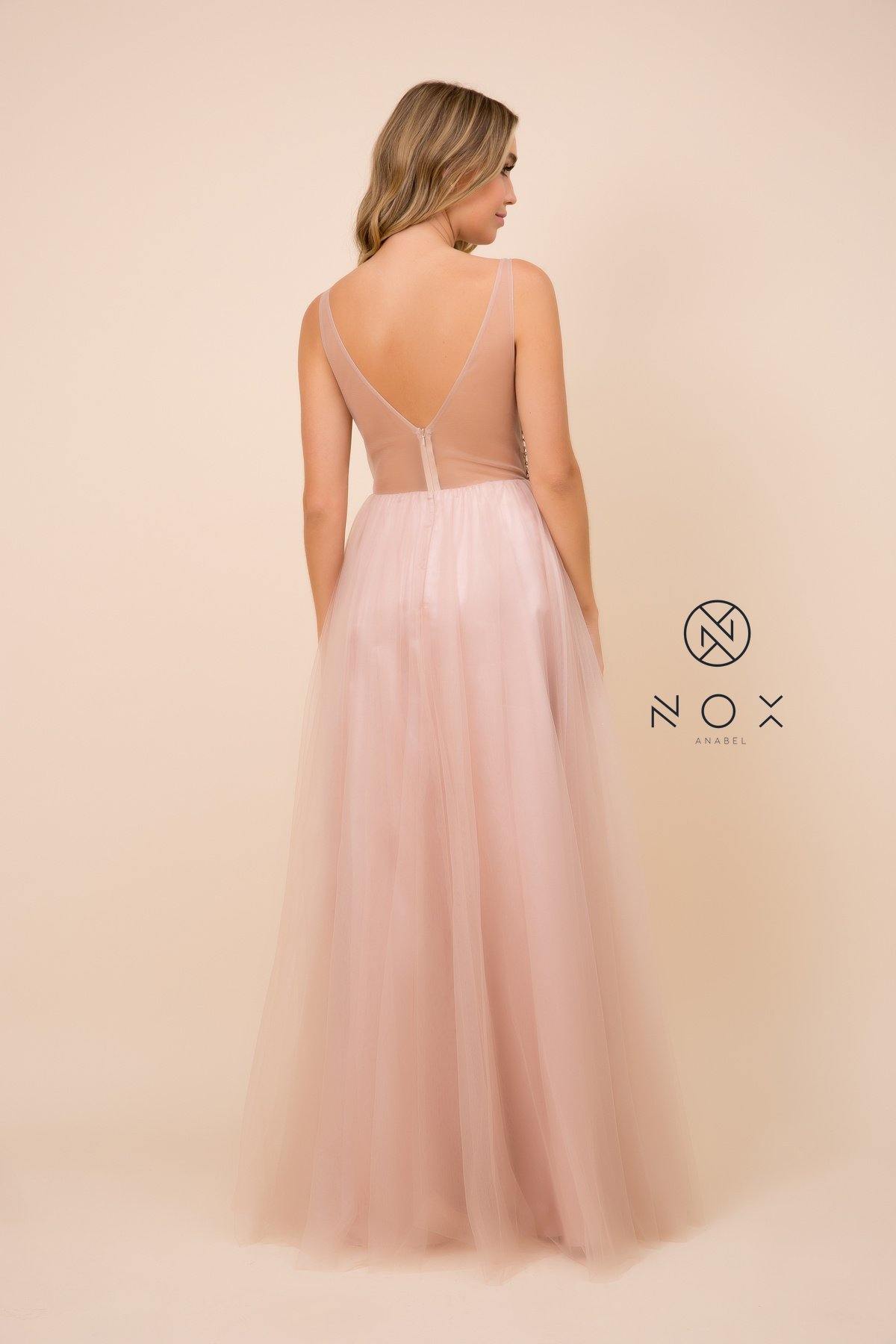 Periwinkle Long A-Line Tulle Prom Dress With Beaded Bodice