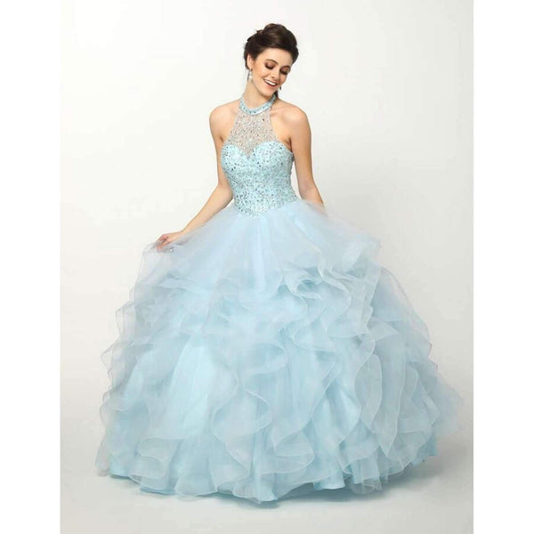 Long Ball Gown Beaded Halter Quinceanera Dress
