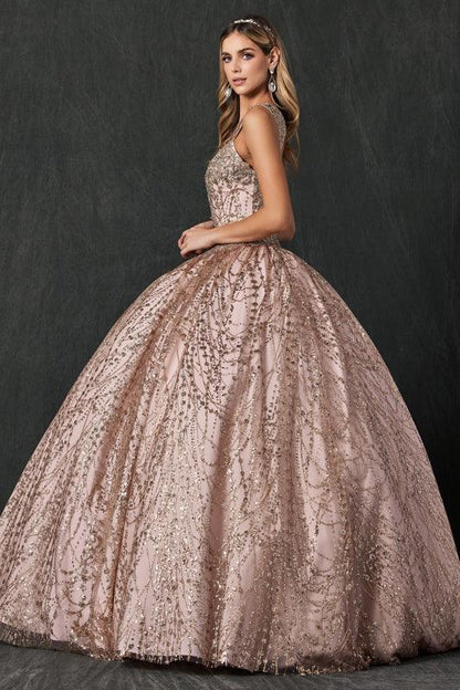 Long Ball Gown Quinceanera Glitter Dress - The Dress Outlet