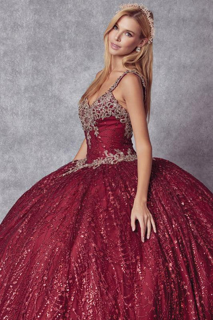 Long Ball Gown Quinceanera Glitter Dress - The Dress Outlet