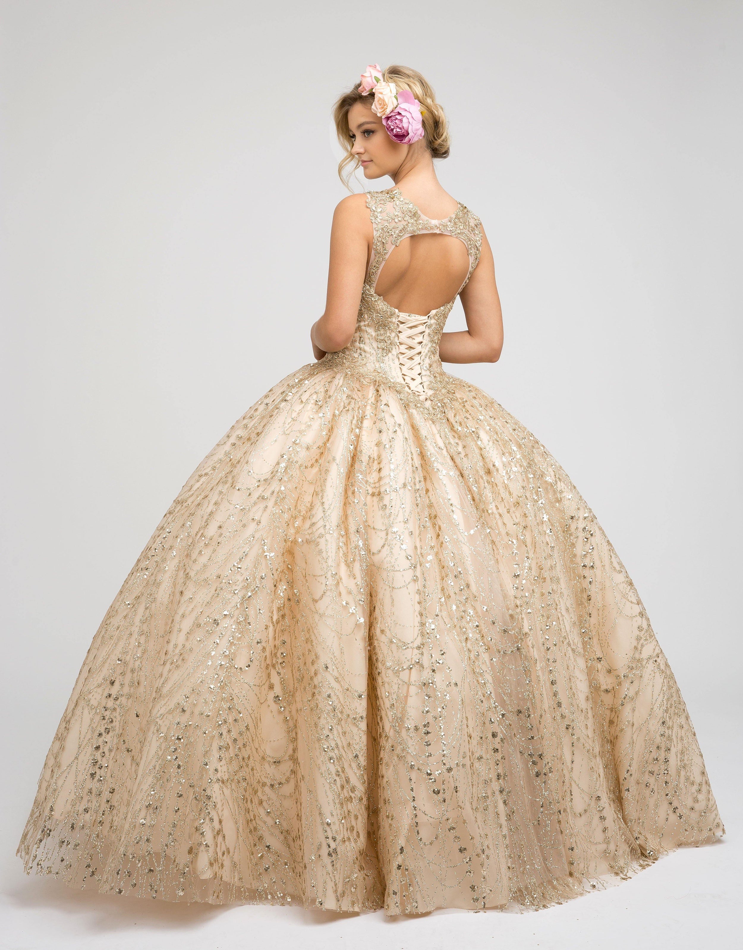 Long Ball Gown Quinceanera Glitter Dress - The Dress Outlet Juliet