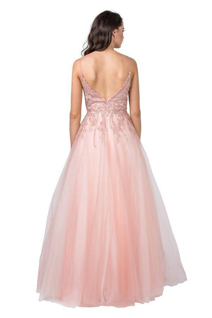 Long Ball Gown Spaghetti Straps Evening Prom Dress - The Dress Outlet