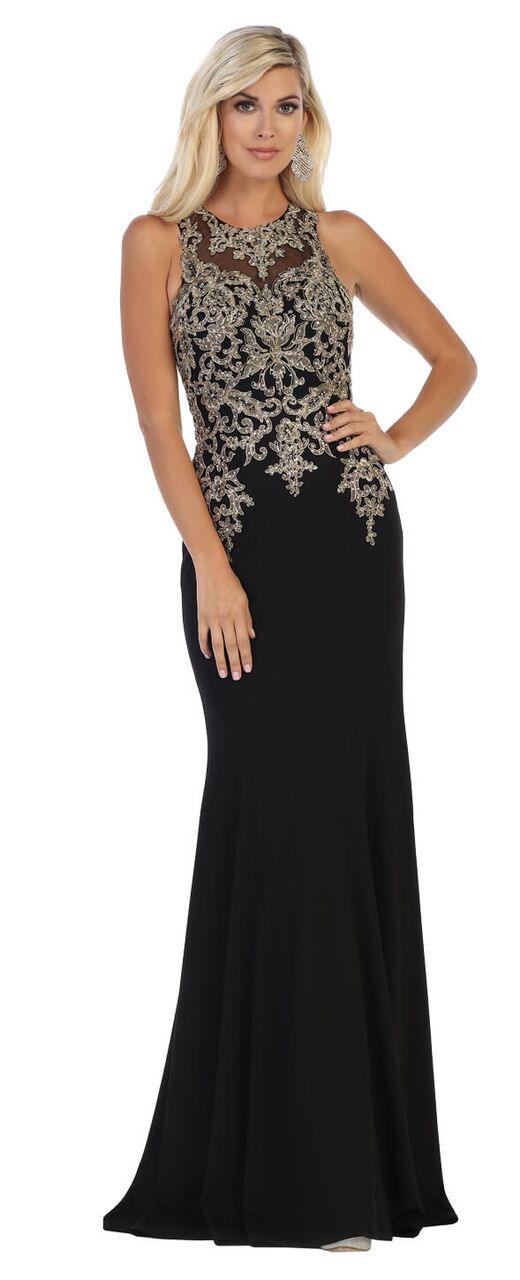 Long Beaded Back Formal Gown Prom Dress - The Dress Outlet May Queen