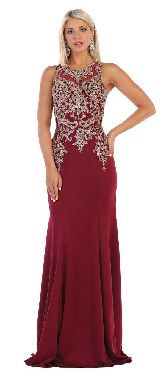 Long Beaded Back Formal Gown Prom Dress - The Dress Outlet May Queen