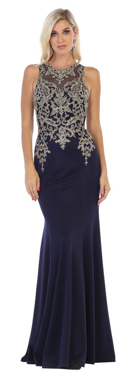 Long Beaded Back Formal Gown Prom Dress - The Dress Outlet May Queen