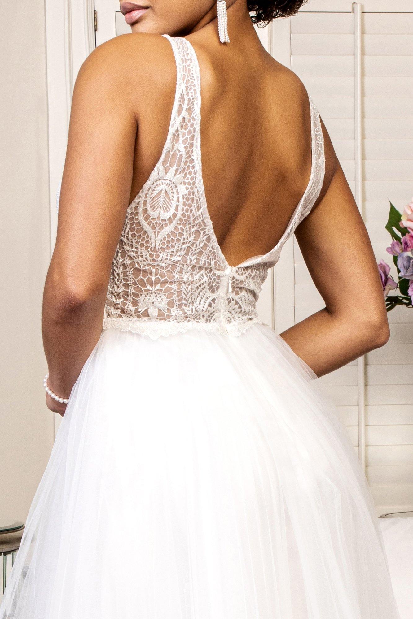 Long Beaded Glitter Mesh Wedding Dress - The Dress Outlet