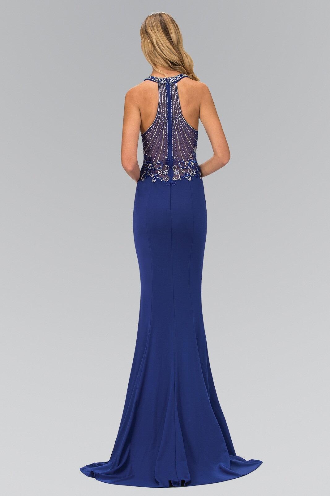 Long Beaded Halter Prom Dress Evening Gown - The Dress Outlet Elizabeth K