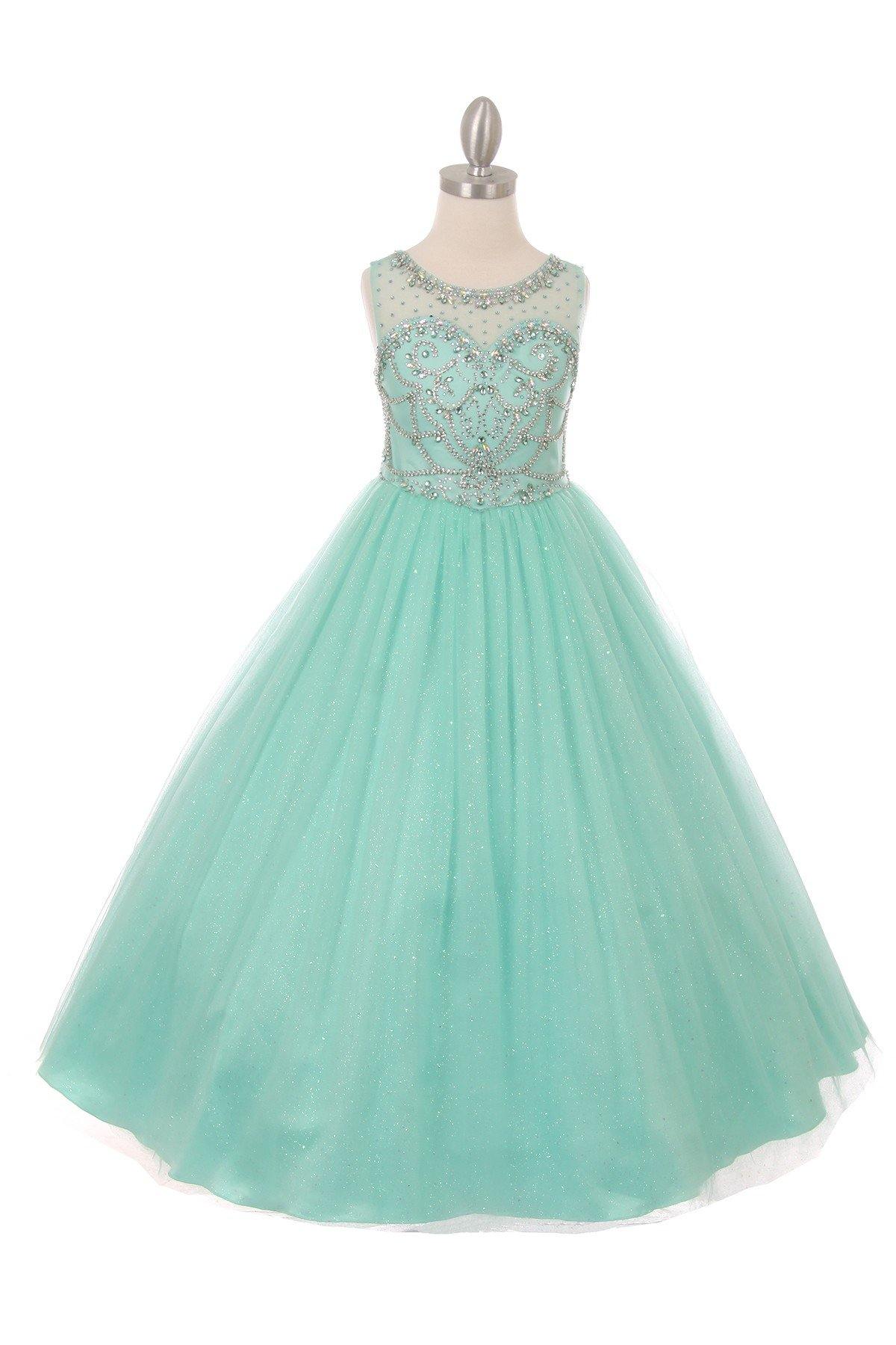 Long Beaded Party Flower Girl Dress - The Dress Outlet Cinderella Couture