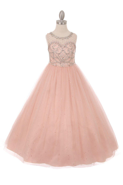 Long Beaded Party Flower Girl Dress - The Dress Outlet Cinderella Couture