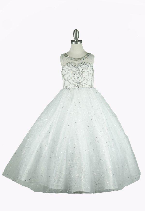 Long Beaded Party Flower Girl Dress - The Dress Outlet