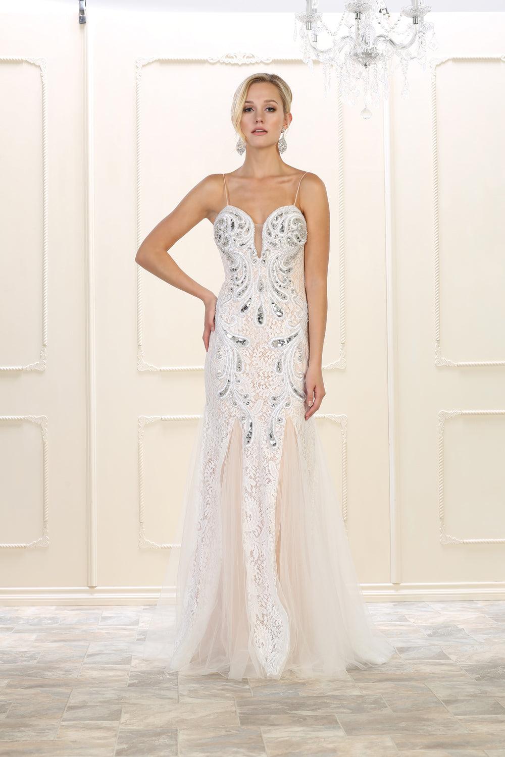 Long Beaded Prom Dress Evening Gown - The Dress Outlet May Queen