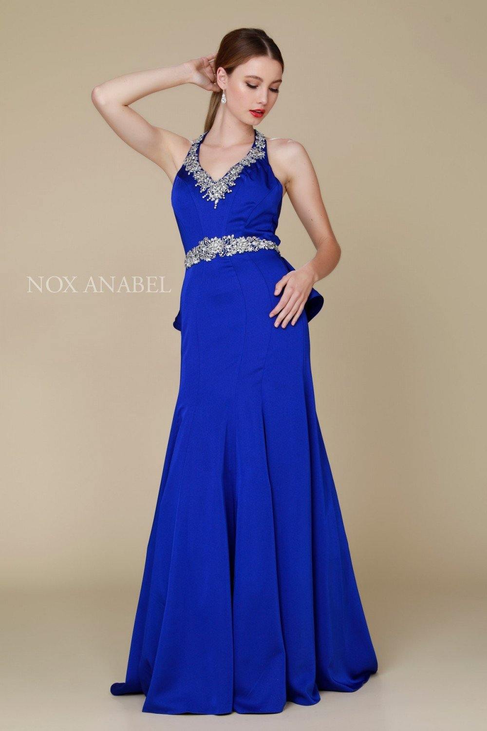 Long Beaded Ruffled Prom Dress Formal - The Dress Outlet Nox Anabel