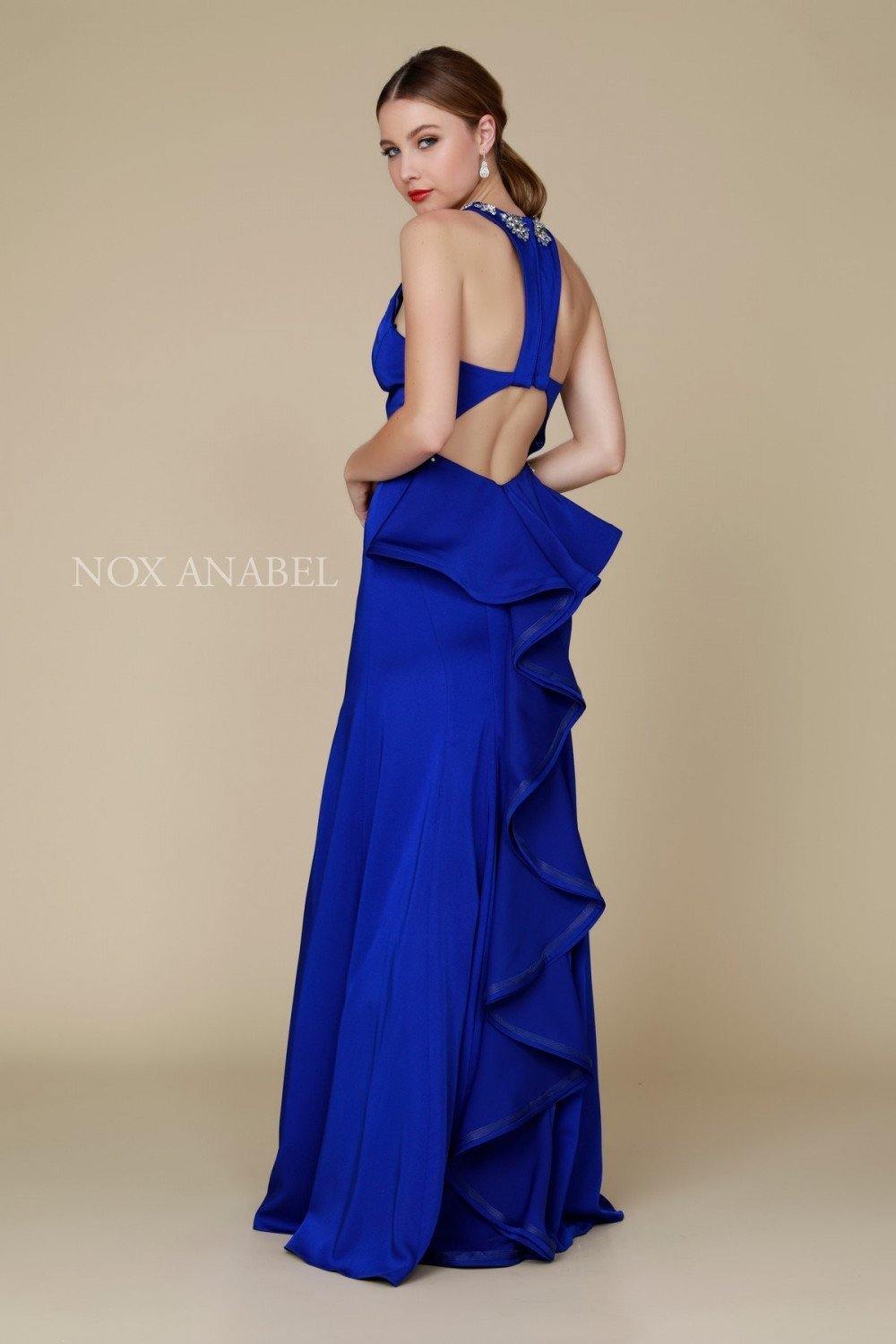 Long Beaded Ruffled Prom Dress Formal