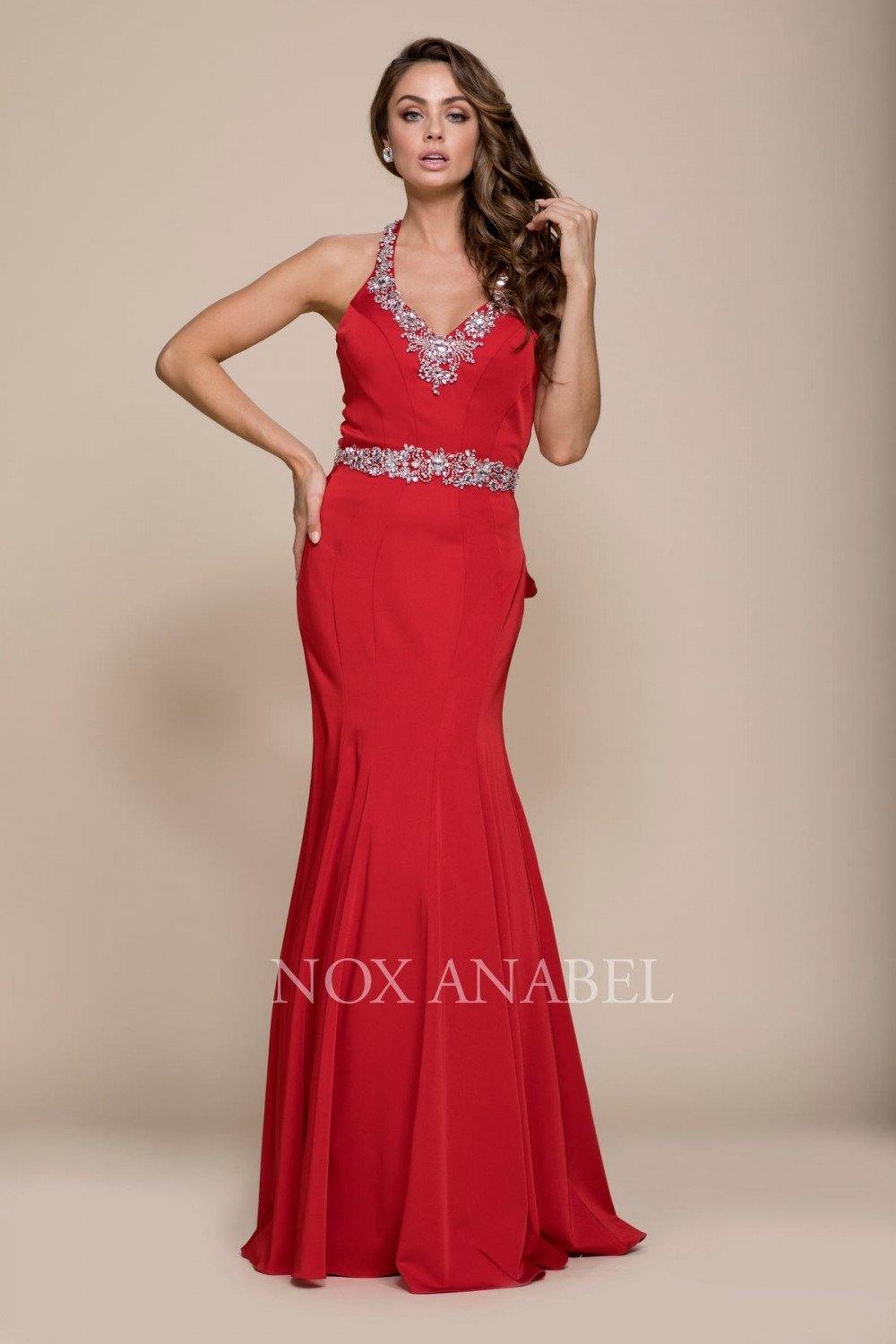 Long Beaded Ruffled Prom Dress Formal - The Dress Outlet Nox Anabel