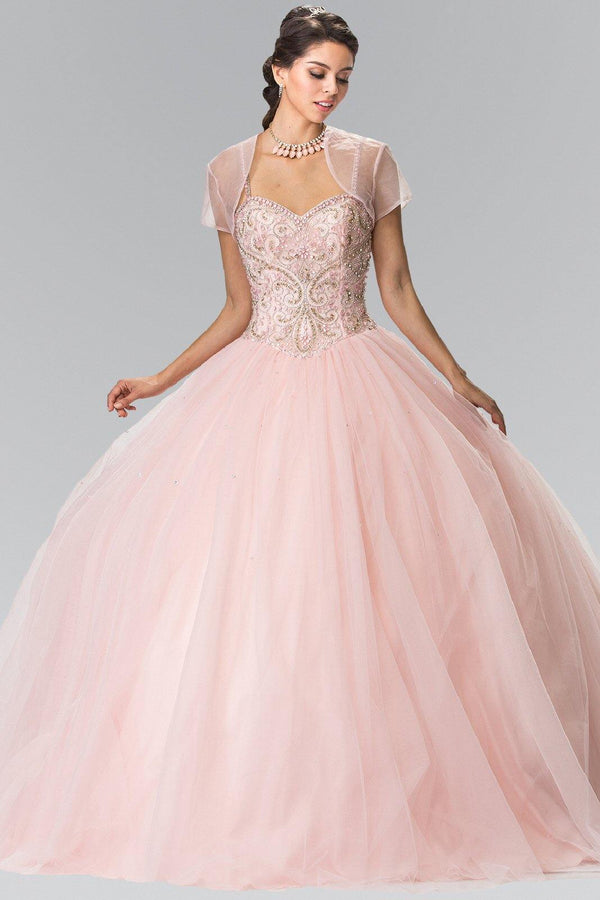 Long Beaded Strap Quinceanera Dress