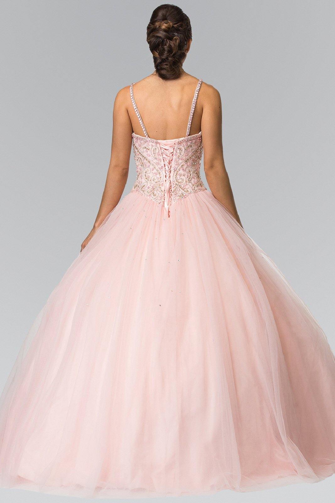Long Beaded Strap Quinceanera Dress