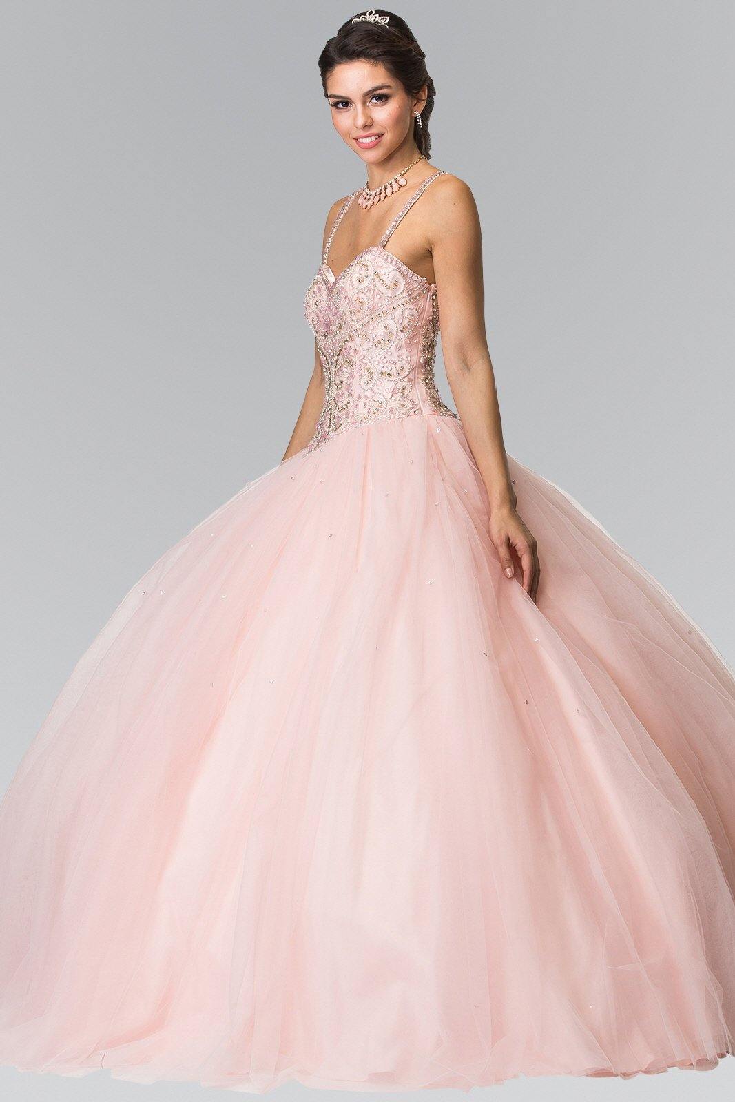 Long Beaded Strap Quinceanera Dress