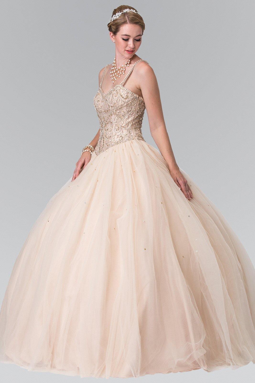 Long Beaded Strap Quinceanera Dress