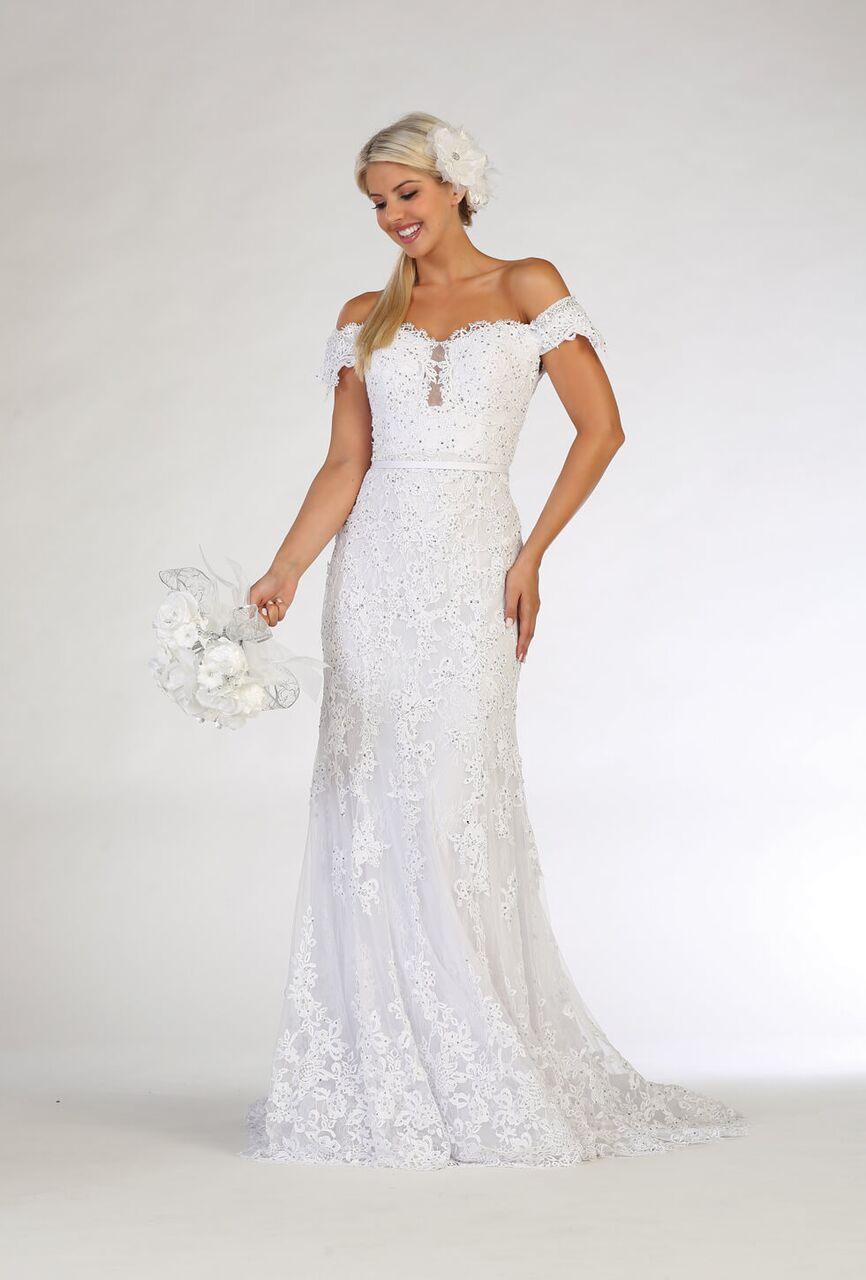Long Bridal Gown Off The Shoulder Wedding Dress - The Dress Outlet May Queen