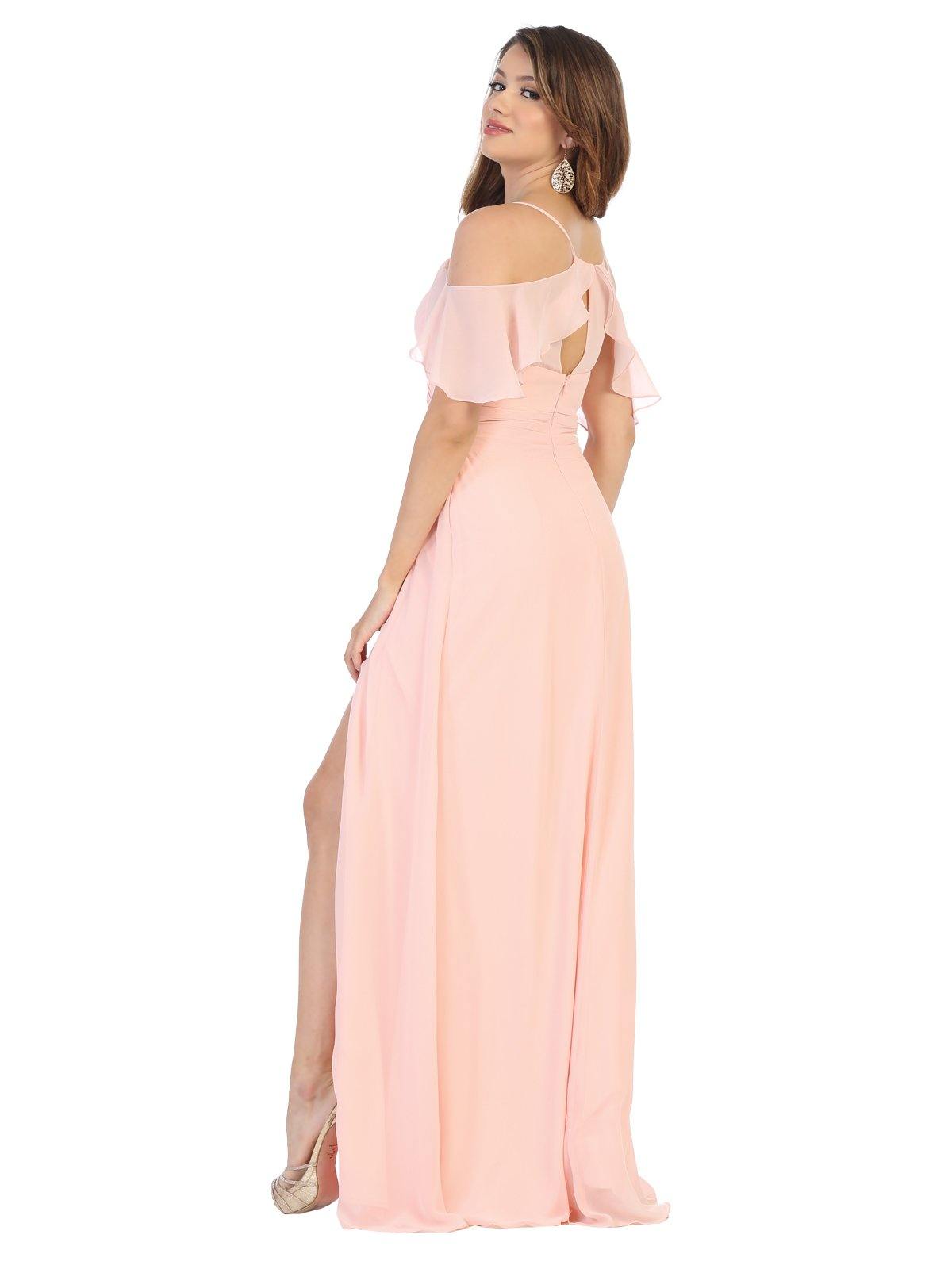 Long Bridesmaids Off Shoulder Formal Chiffon Dress - The Dress Outlet May Queen