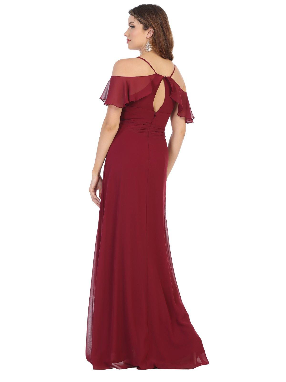Long Bridesmaids Off Shoulder Formal Chiffon Dress - The Dress Outlet May Queen