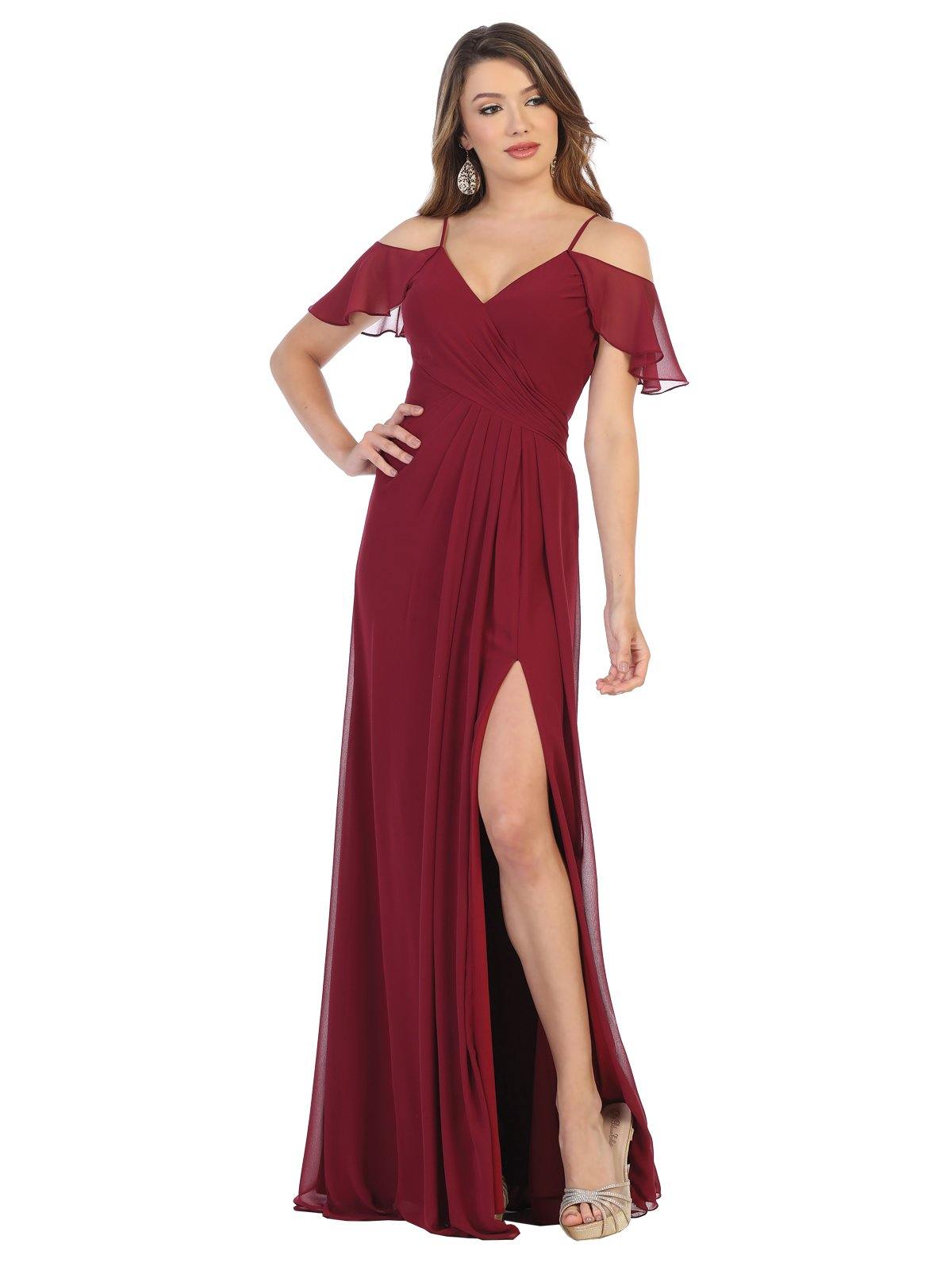 Long Bridesmaids Off Shoulder Formal Chiffon Dress - The Dress Outlet May Queen