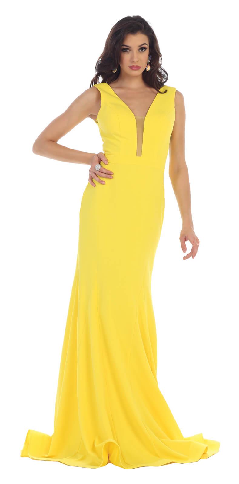 Long Bridesmaids Sleeveless Deep V-Neck Formal Prom Dress - The Dress Outlet May Queen