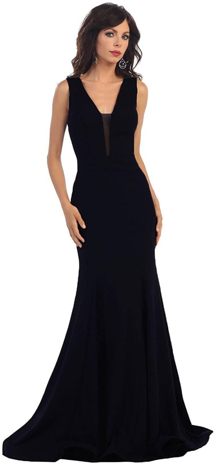 Long Bridesmaids Sleeveless Deep V-Neck Formal Prom Dress - The Dress Outlet May Queen