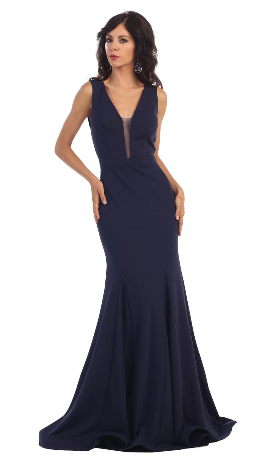 Long Bridesmaids Sleeveless Deep V-Neck Formal Prom Dress - The Dress Outlet May Queen