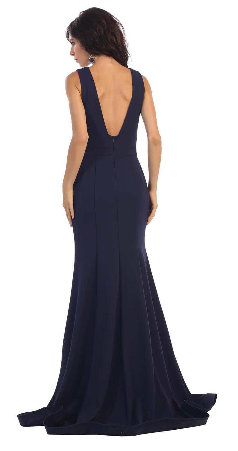 Long Bridesmaids Sleeveless Deep V-Neck Formal Prom Dress - The Dress Outlet May Queen