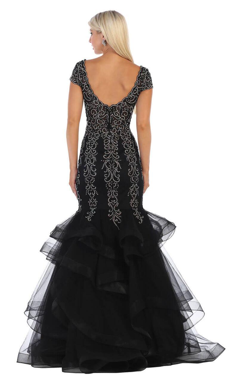 Long Cap Sleeve Embellished Mermaid Formal Gown - The Dress Outlet May Queen