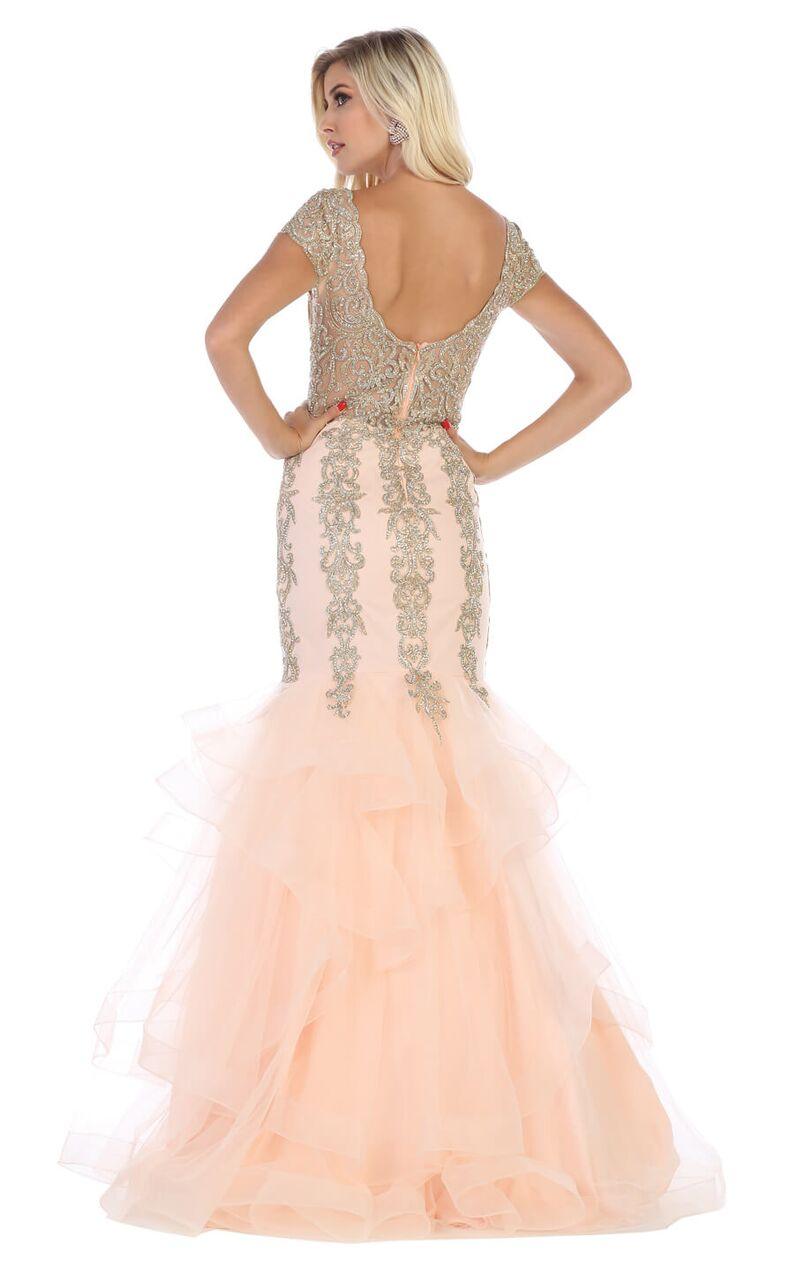 Long Cap Sleeve Embellished Mermaid Formal Gown - The Dress Outlet May Queen