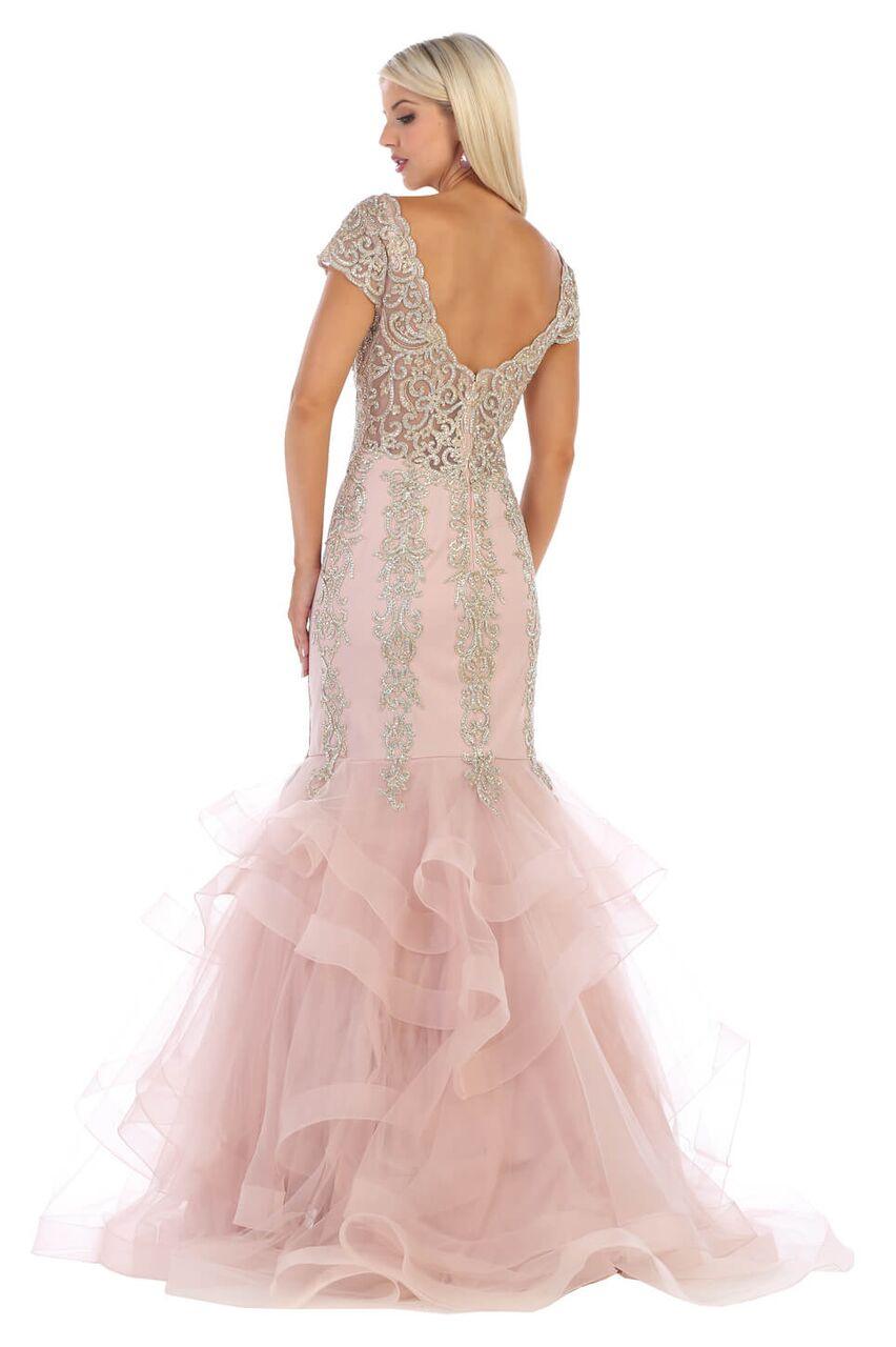 Long Cap Sleeve Embellished Mermaid Formal Gown - The Dress Outlet May Queen