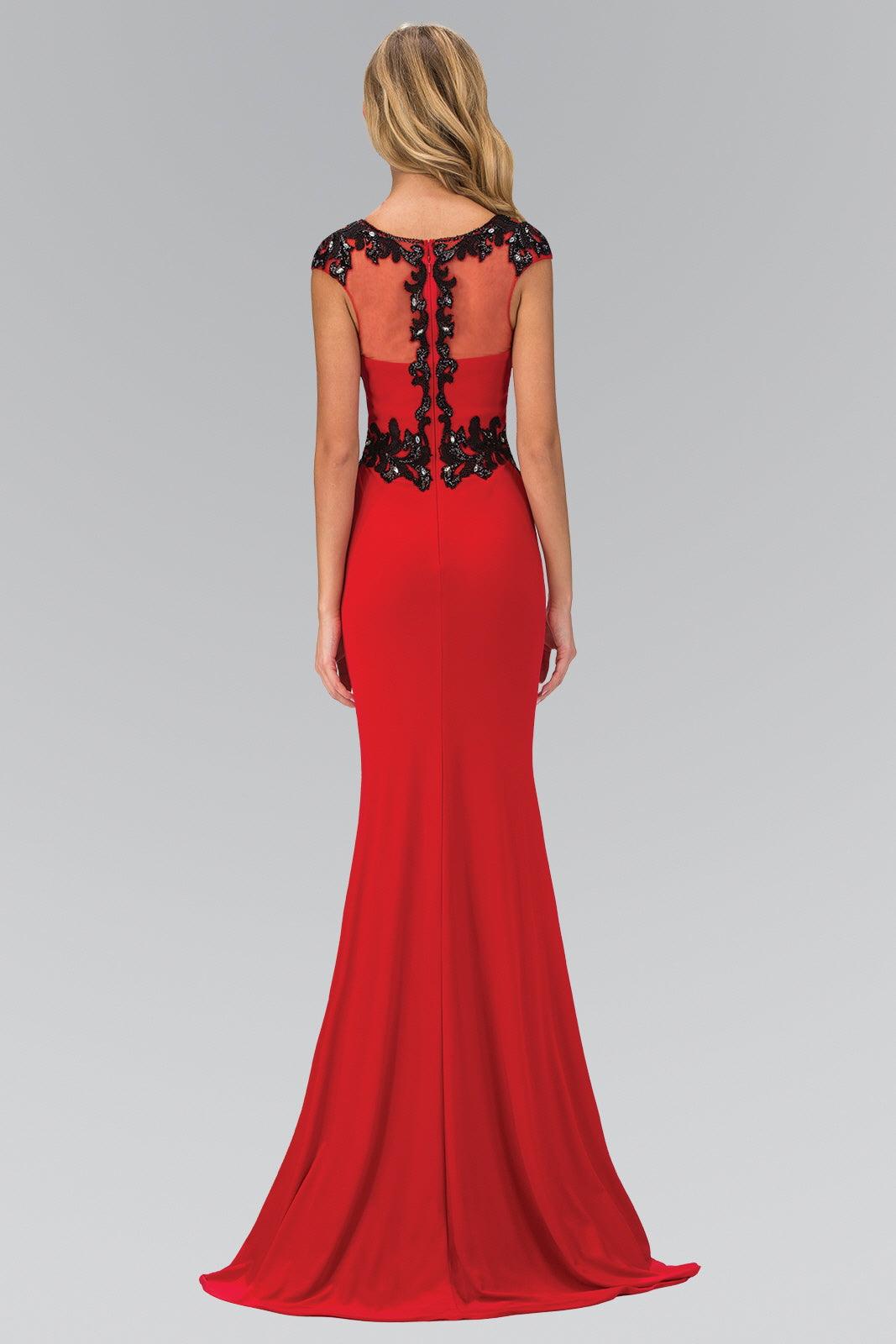 Long Cap Sleeve Mermaid Fit Prom Formal Dress - The Dress Outlet Elizabeth K