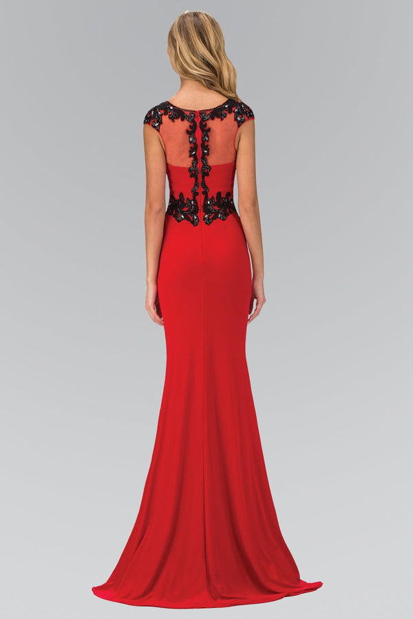 Long Cap Sleeve Mermaid Fit Prom Formal Dress - The Dress Outlet Elizabeth K