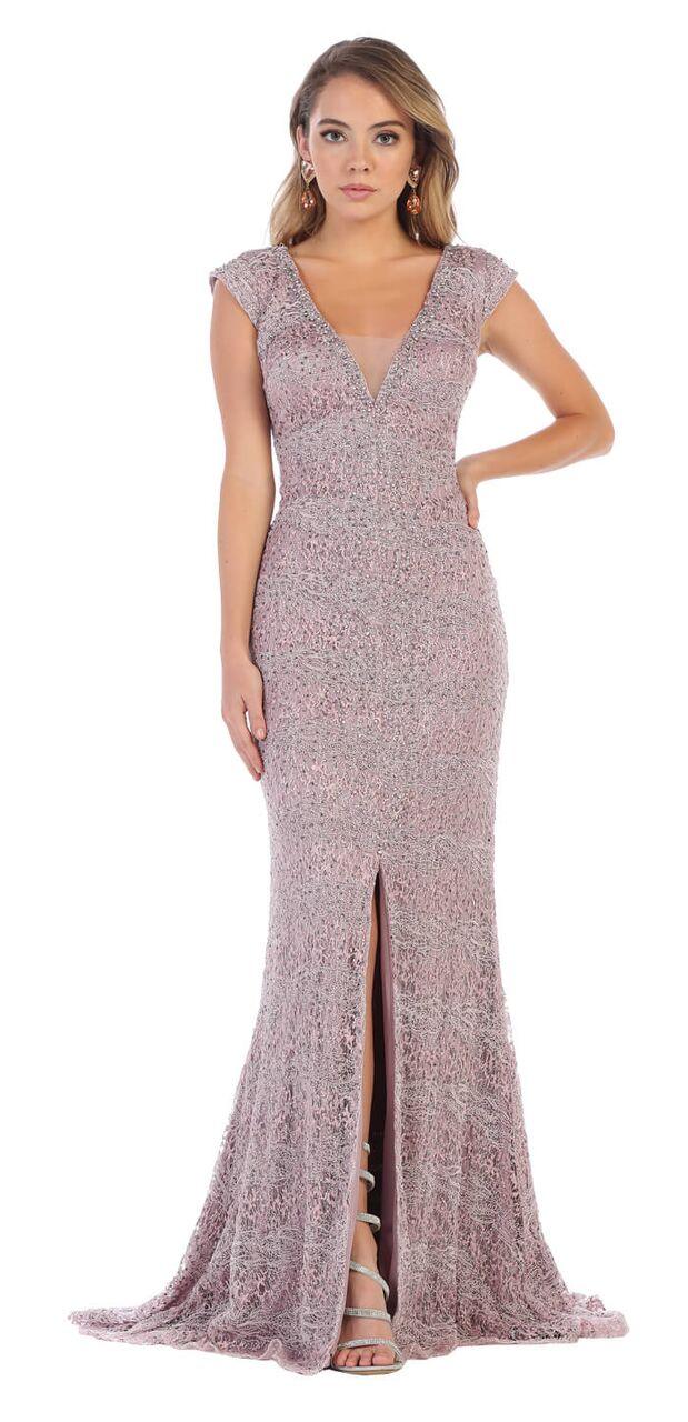 Long Cap Sleeve Plus Size Formal Prom Dress - The Dress Outlet May Queen