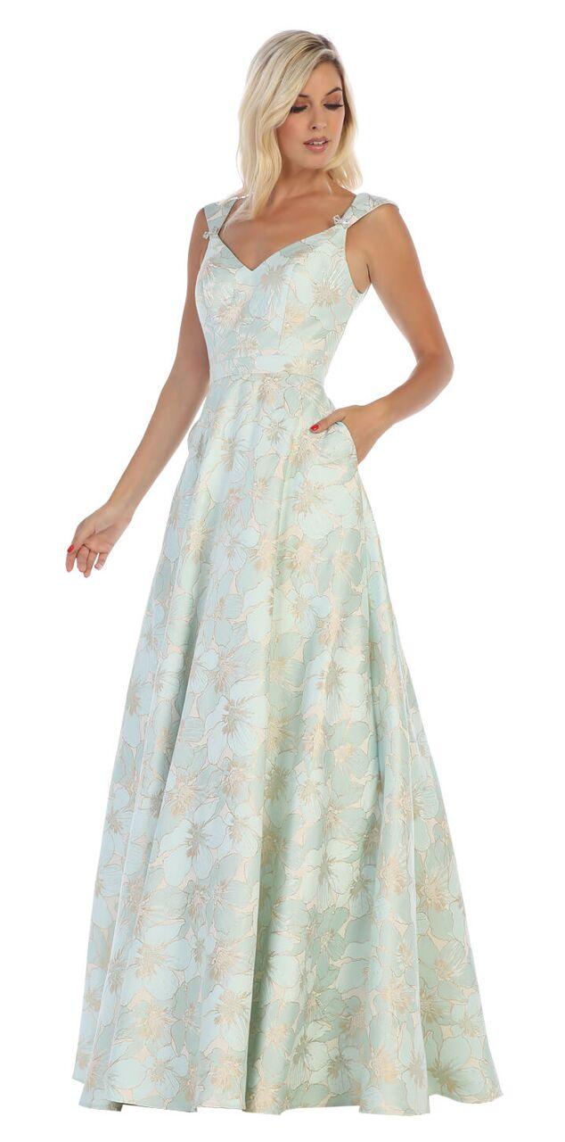 Long Cap Sleeve Prom Dress Ball Gown with Pockets - The Dress Outlet May Queen
