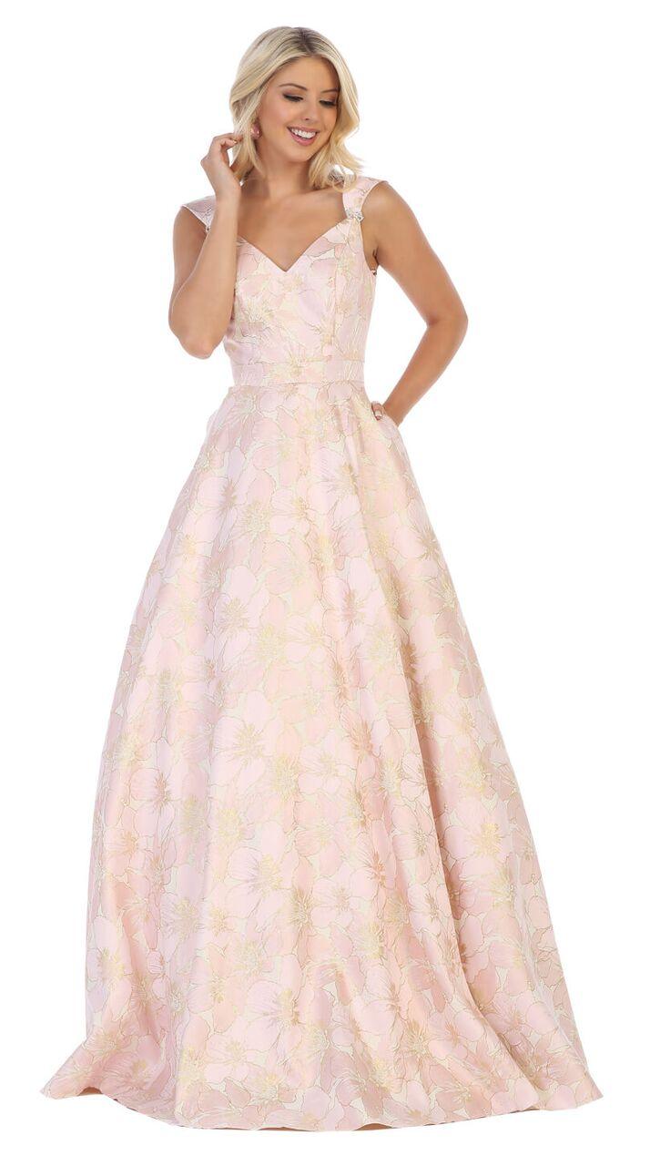 Long Cap Sleeve Prom Dress Ball Gown with Pockets - The Dress Outlet May Queen
