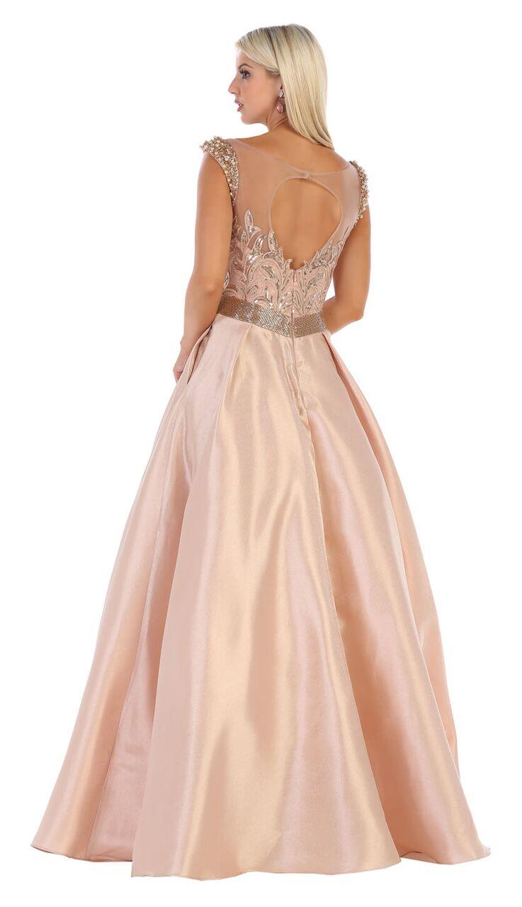 Long Cap Sleeve Prom Dress Ball Gown with Pockets - The Dress Outlet May Queen