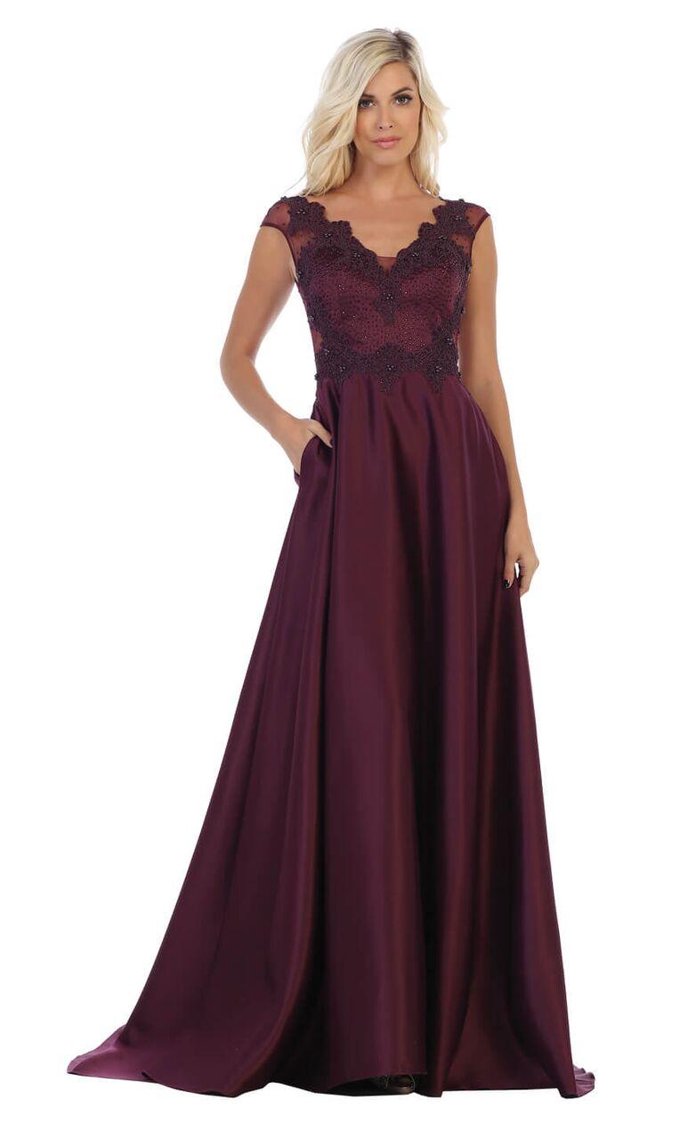 Long Cap Sleeve Prom Dress Ball Gown with Pockets - The Dress Outlet May Queen