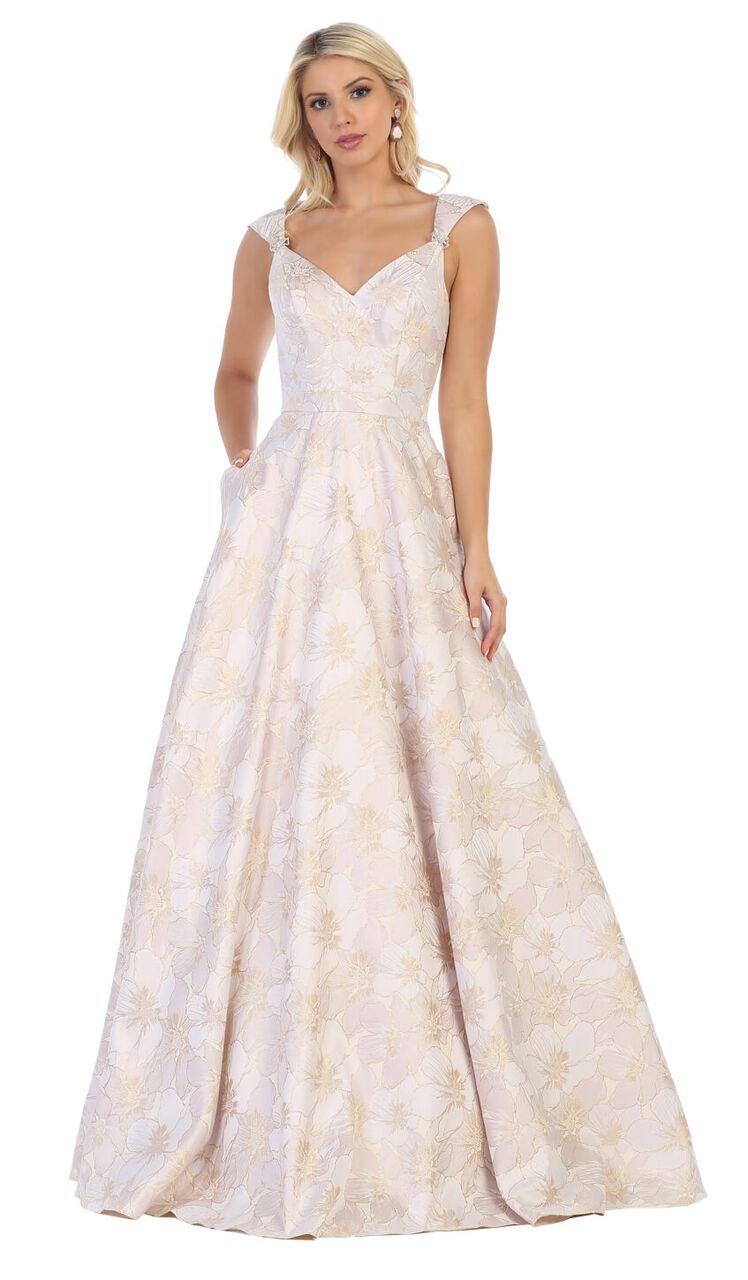 Long Cap Sleeve Prom Dress Ball Gown with Pockets - The Dress Outlet May Queen