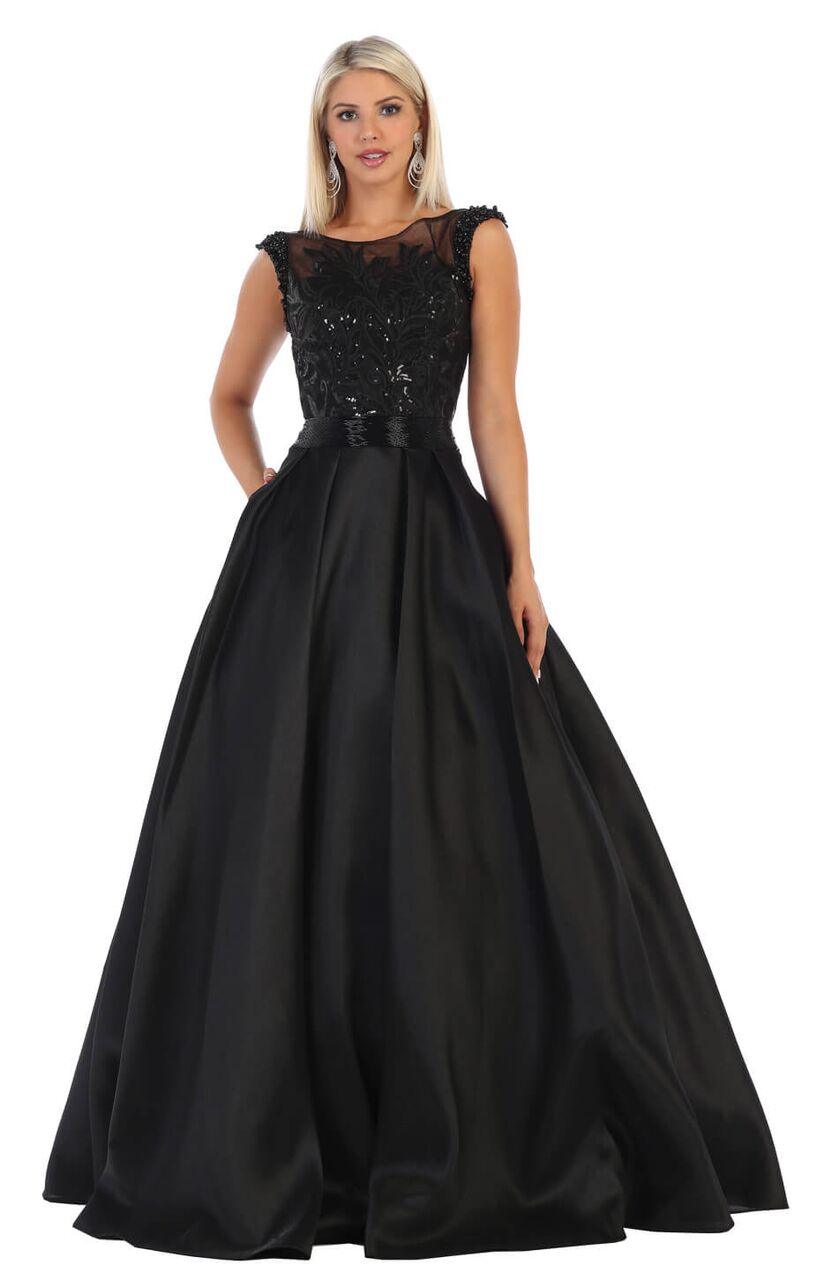 Long Cap Sleeve Prom Dress Ball Gown with Pockets - The Dress Outlet May Queen