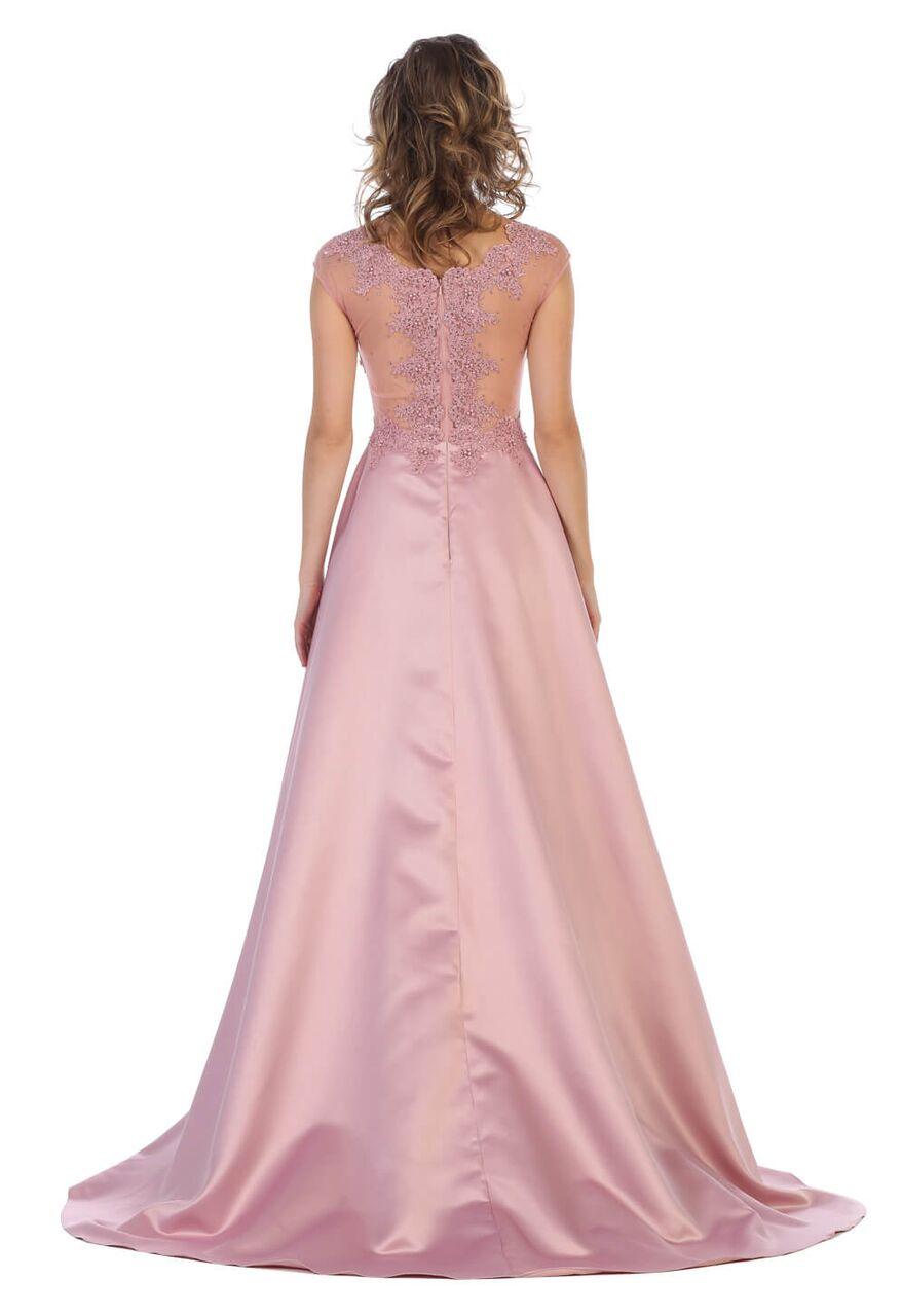 Long Cap Sleeve Prom Dress Ball Gown with Pockets - The Dress Outlet May Queen