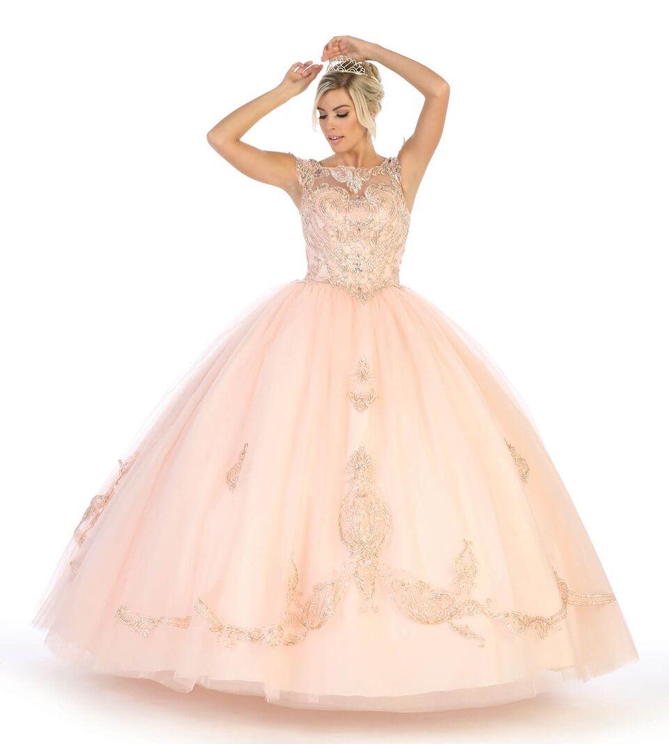 Long Cap Sleeve Quinceanera Sweet 16 Dress - The Dress Outlet May Queen